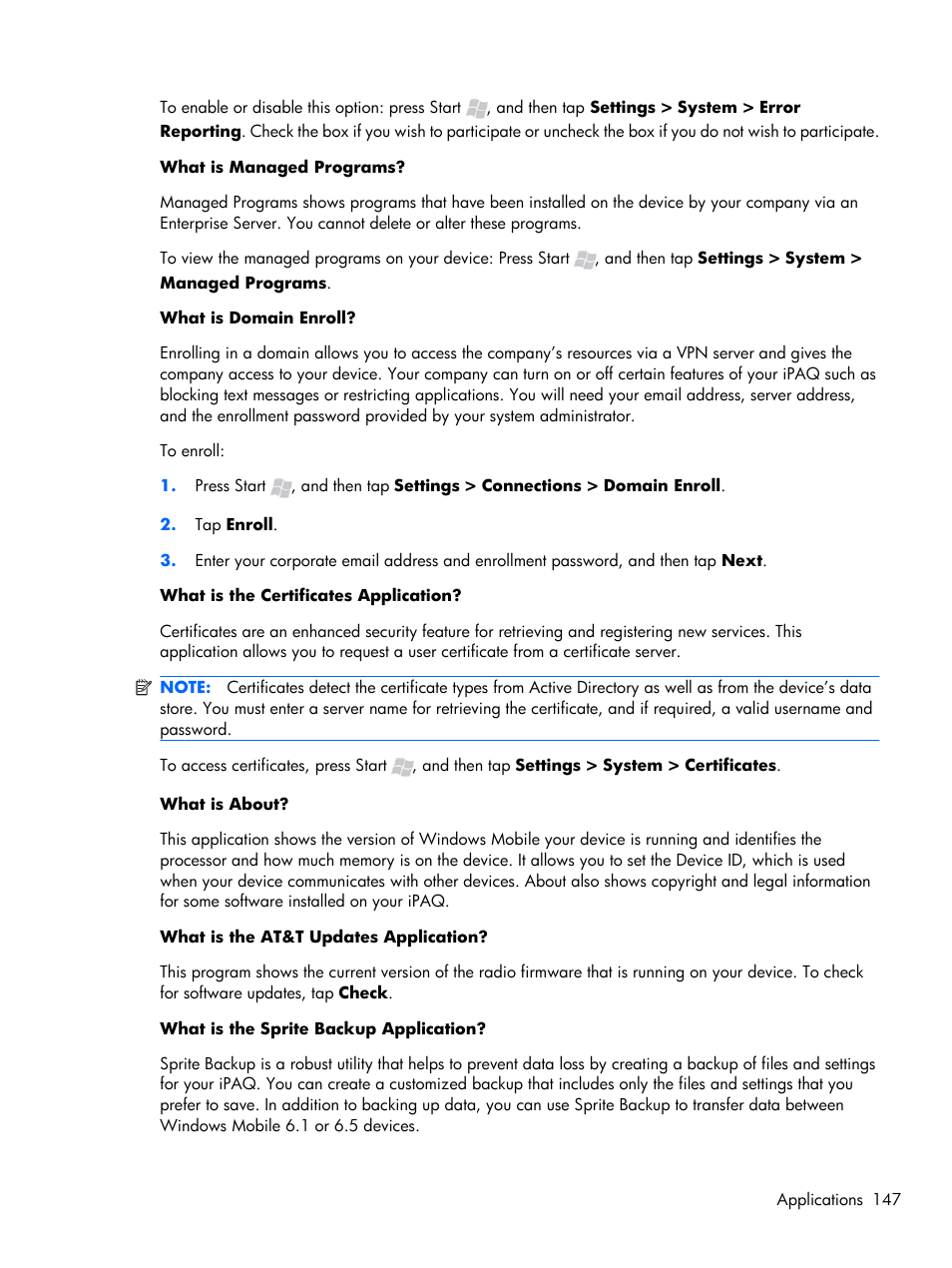 HP iPAQ Glisten-AT&T User Manual | Page 159 / 185
