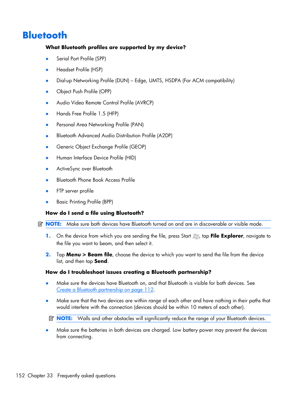 Bluetooth | HP iPAQ Glisten-AT&T User Manual | Page 164 / 185