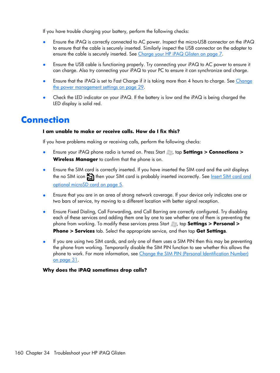 Connection | HP iPAQ Glisten-AT&T User Manual | Page 172 / 185