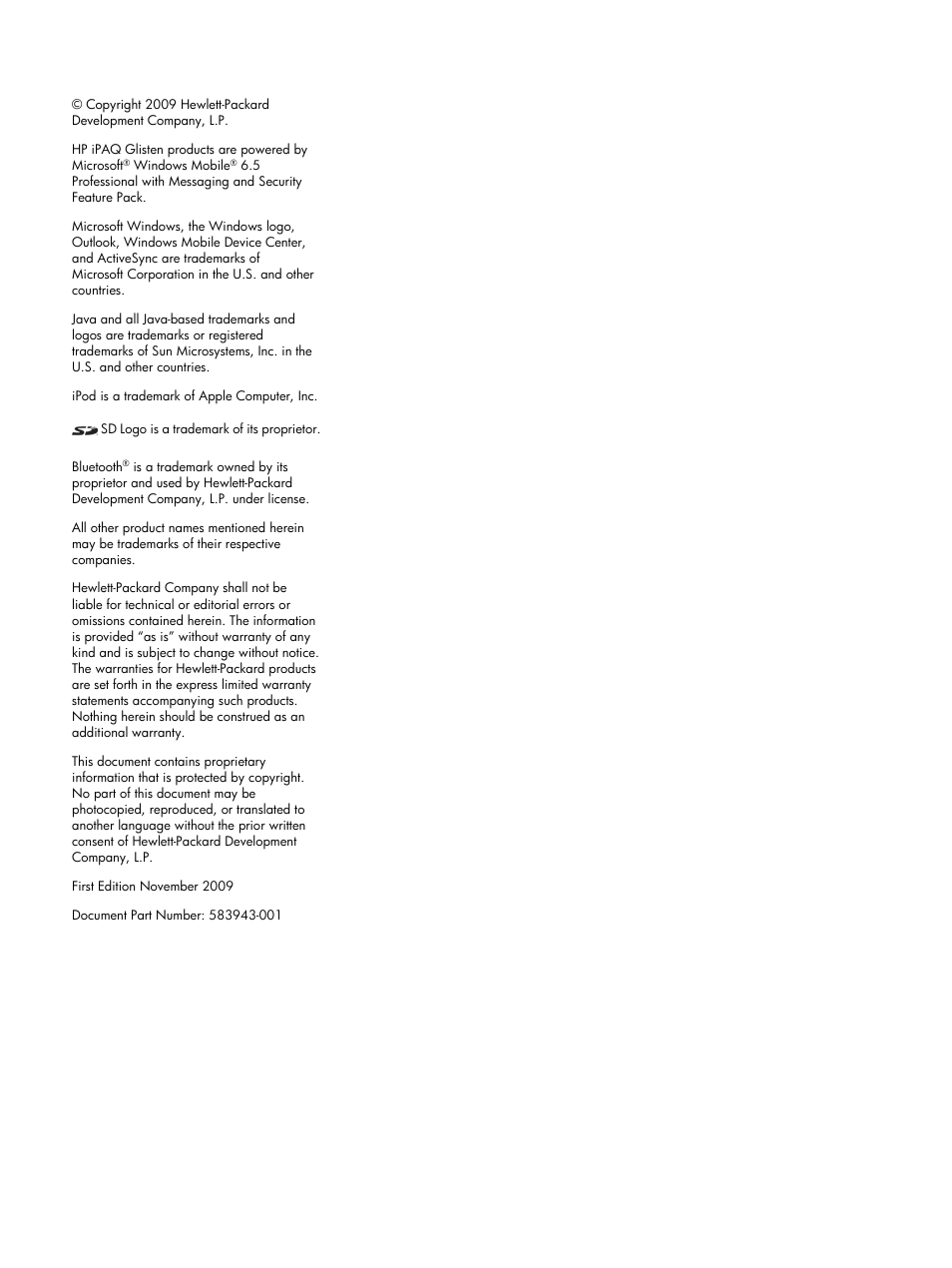 HP iPAQ Glisten-AT&T User Manual | Page 2 / 185