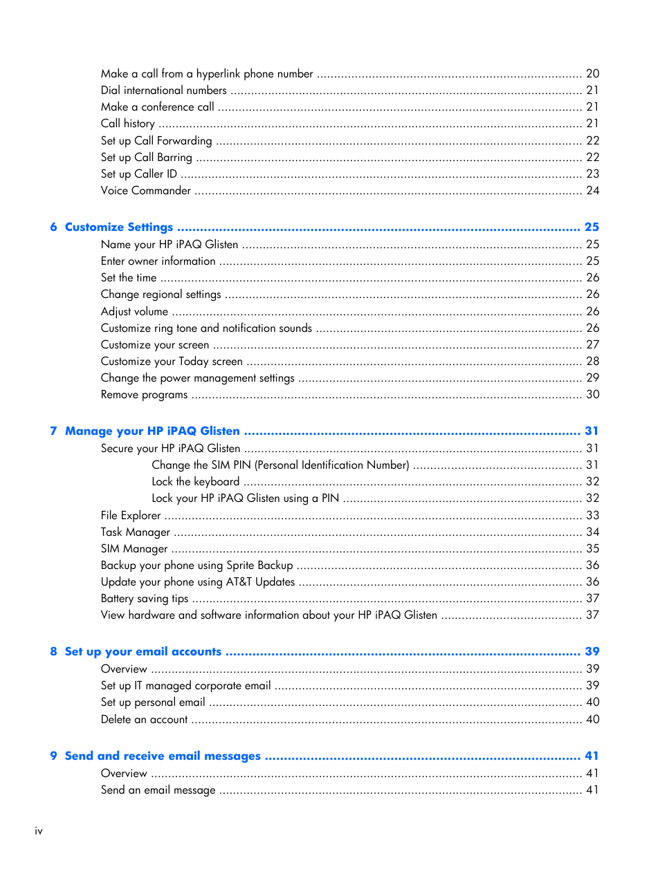 HP iPAQ Glisten-AT&T User Manual | Page 4 / 185