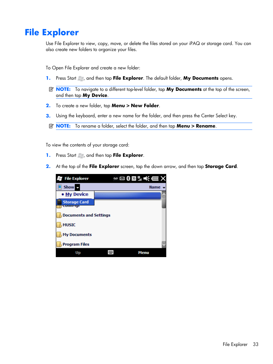 File explorer | HP iPAQ Glisten-AT&T User Manual | Page 45 / 185