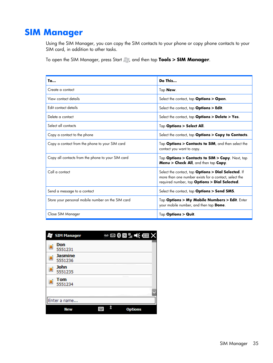 Sim manager | HP iPAQ Glisten-AT&T User Manual | Page 47 / 185