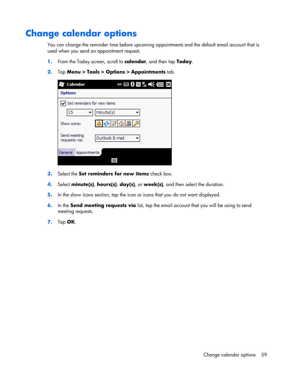 Change calendar options | HP iPAQ Glisten-AT&T User Manual | Page 71 / 185