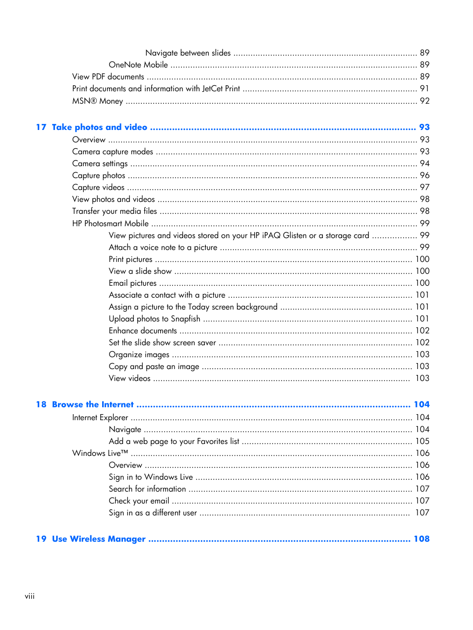 HP iPAQ Glisten-AT&T User Manual | Page 8 / 185