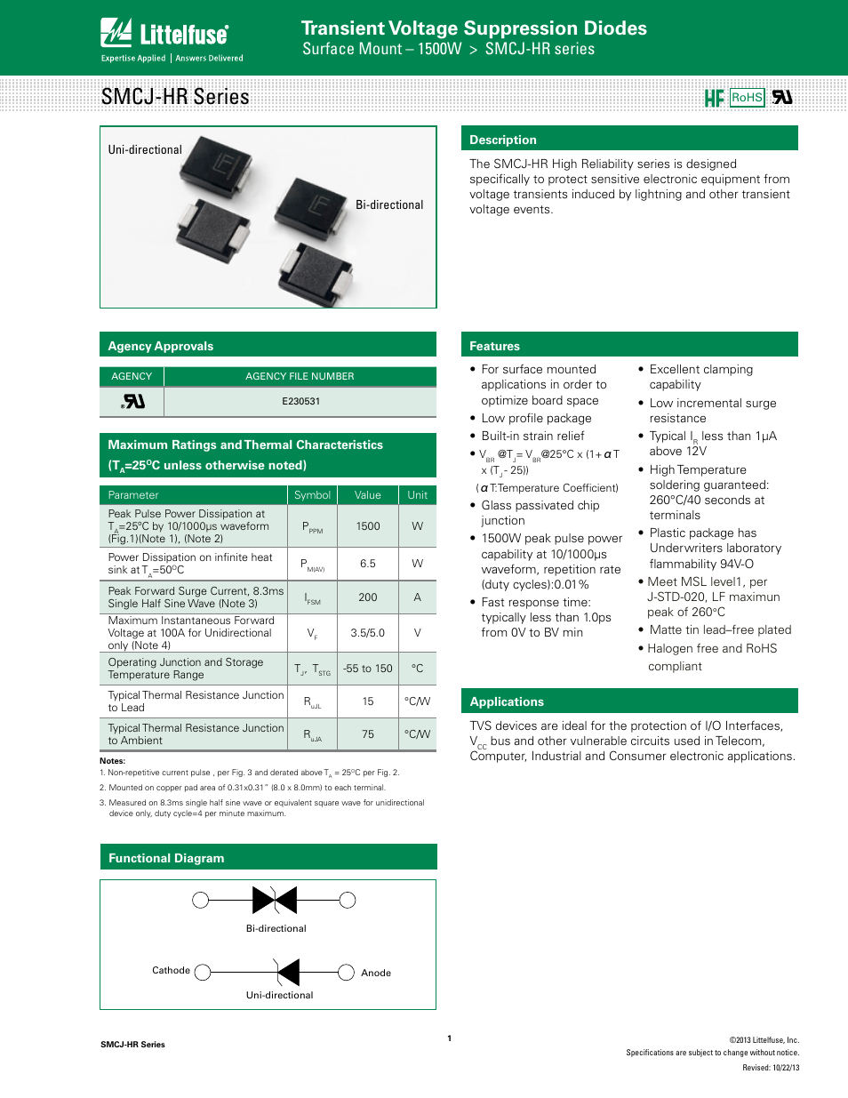 Littelfuse SMCJ-HR Series User Manual | 6 pages