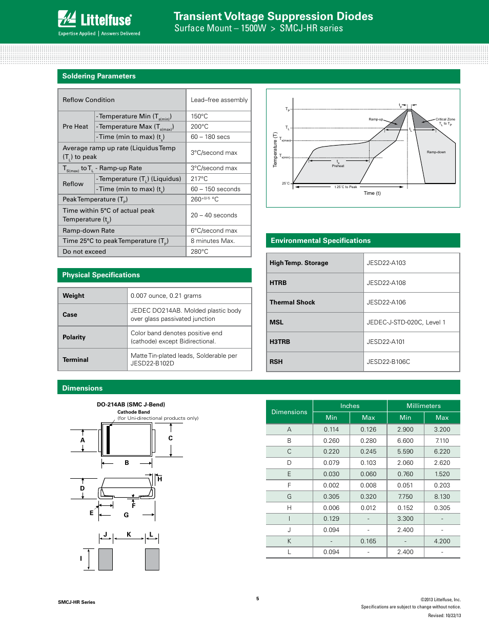 Transient voltage suppression diodes, Tvs diode arrays, Surface mount – 1500w > smcj-hr series | Family of products) | Littelfuse SMCJ-HR Series User Manual | Page 5 / 6