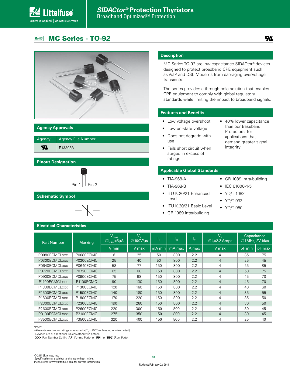 Littelfuse MC Series TO-92 User Manual | 4 pages