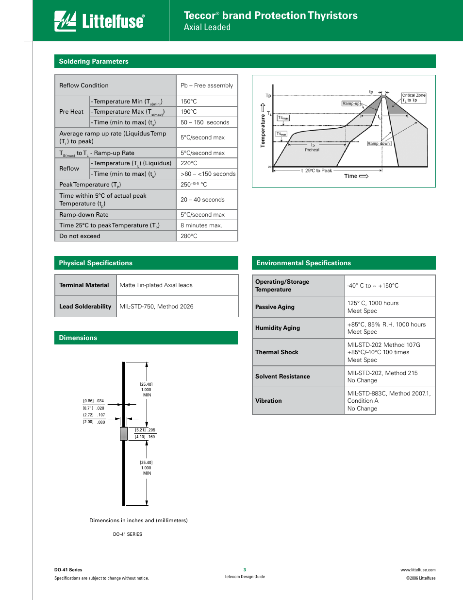 Teccor, Brand protection thyristors, Axial leaded | Littelfuse DO-41 Series SIDACtor Device User Manual | Page 3 / 4