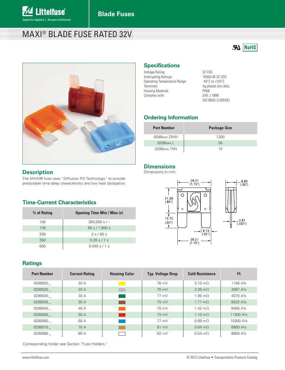 Littelfuse MAXI 32V Series User Manual | 2 pages