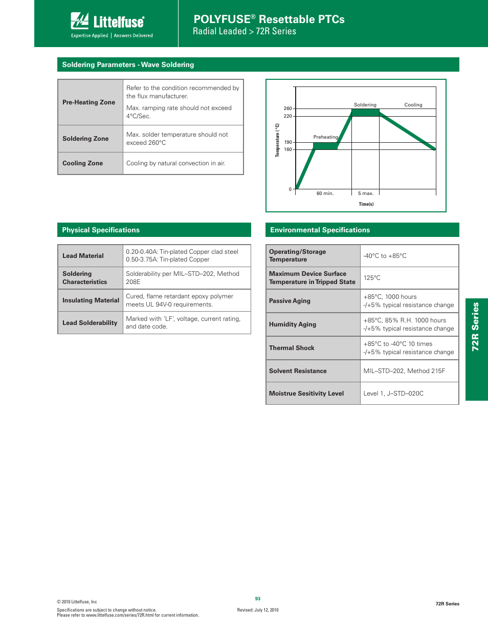 Polyfuse, Resettable ptcs, Radial leaded > 72r series | 72r s eries | Littelfuse 72R Series User Manual | Page 3 / 7