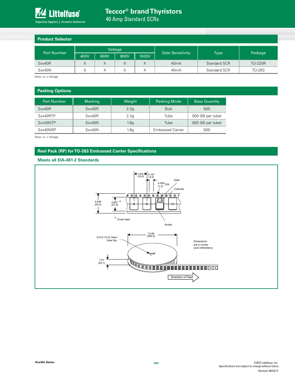 Teccor, Brand thyristors, 40 amp standard scrs | Littelfuse Sxx40x Series User Manual | Page 8 / 8