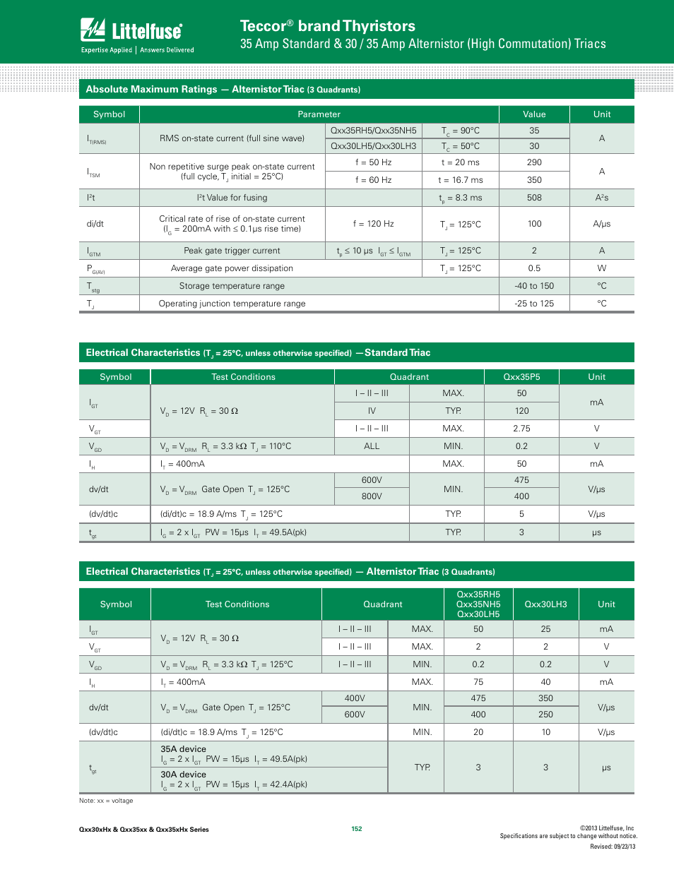 Teccor, Brand thyristors | Littelfuse Qxx35xHx Series User Manual | Page 2 / 9