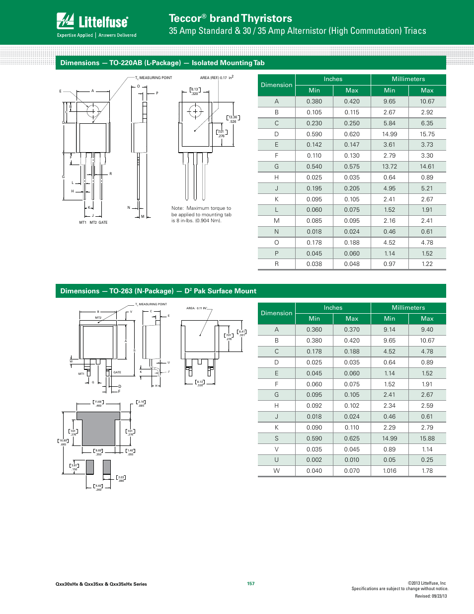 Teccor, Brand thyristors, Dimensions — to-263 (n-package) — d | Pak surface mount | Littelfuse Qxx35xHx Series User Manual | Page 7 / 9