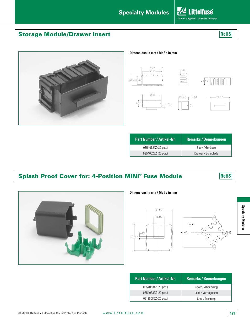 Littelfuse Storage Module_Drawer Insert User Manual | 1 page