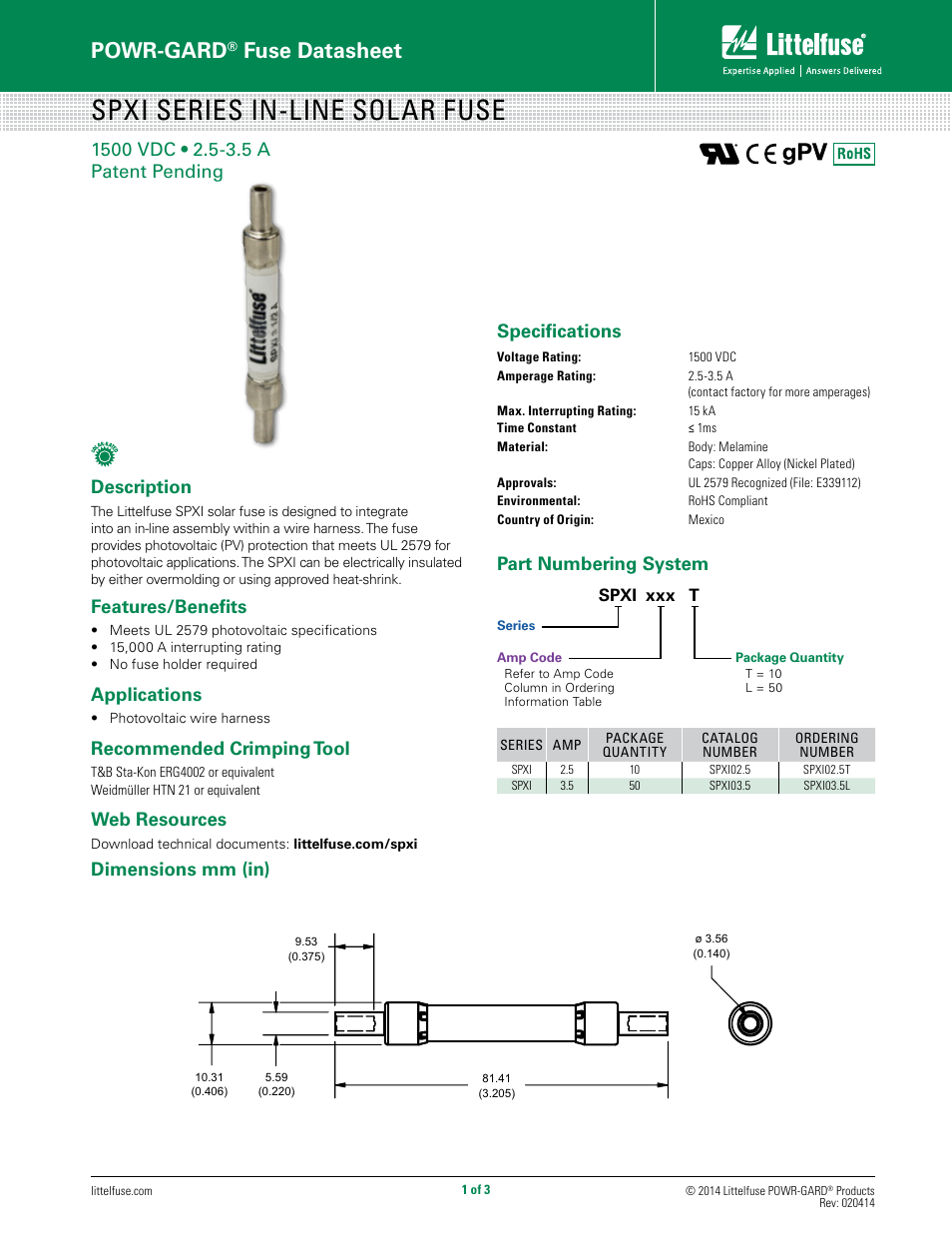 Littelfuse SPXI Series User Manual | 3 pages