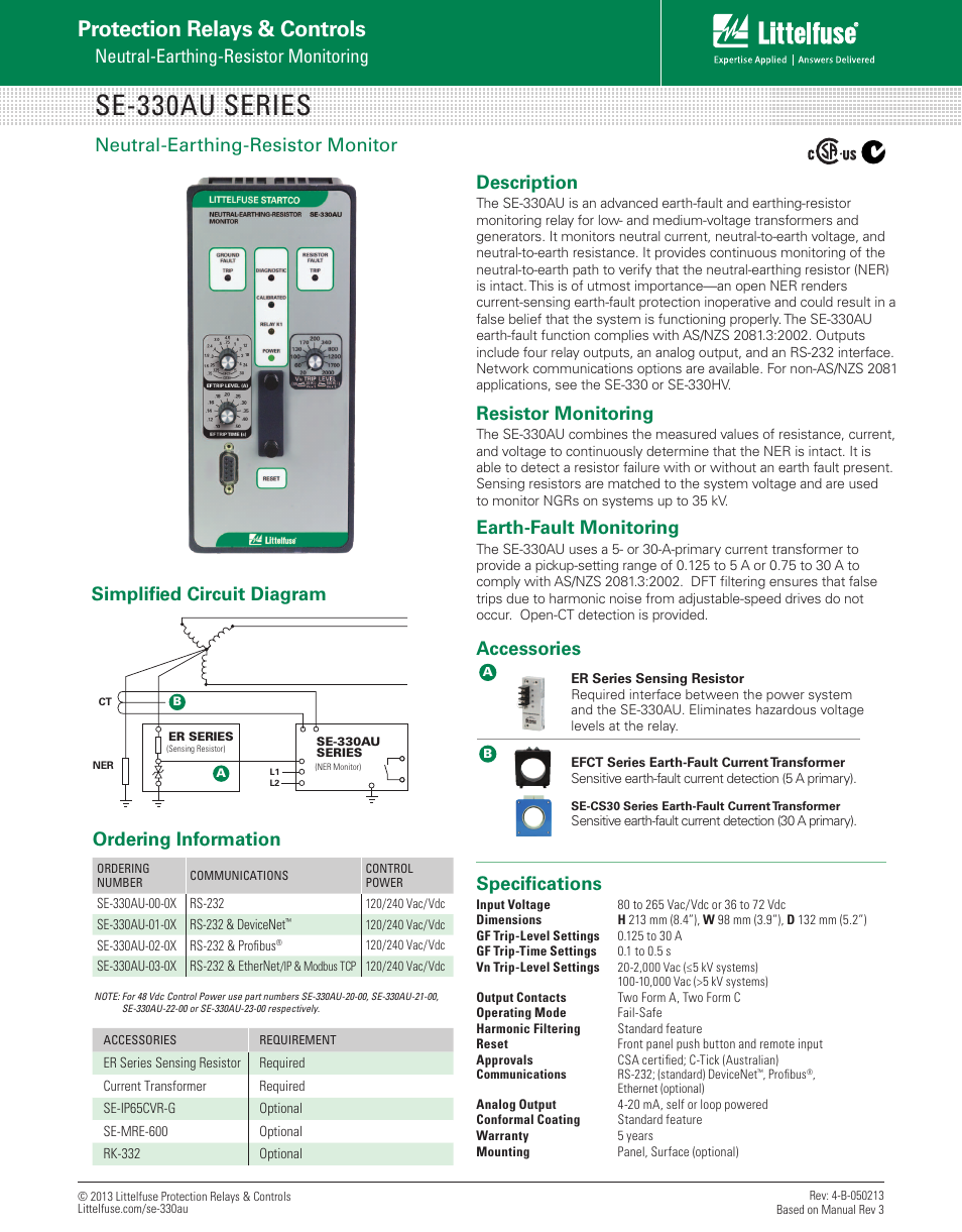 Littelfuse SE-330AU Series User Manual | 1 page