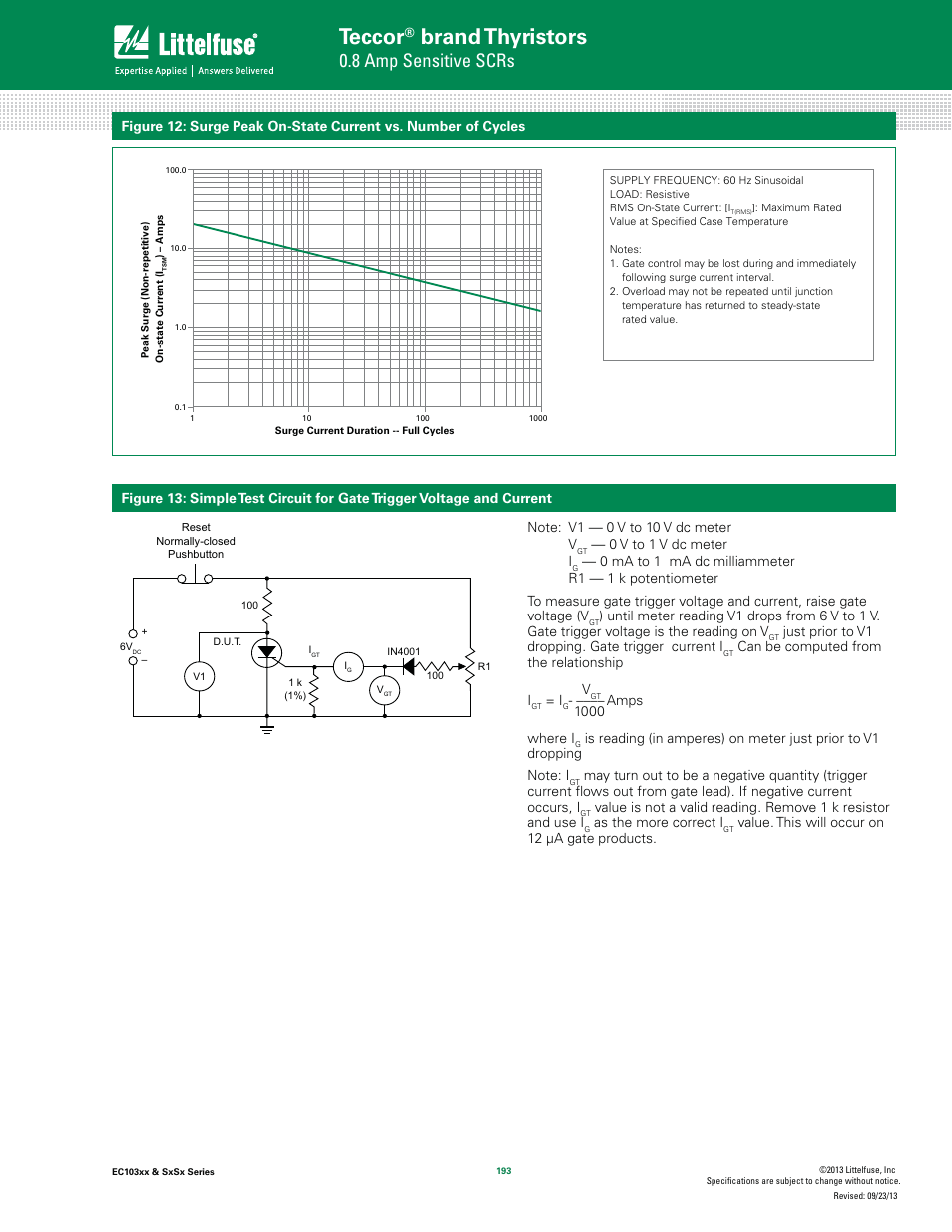 Teccor, Brand thyristors, 8 amp sensitive scrs | Littelfuse SxSx Series User Manual | Page 5 / 10