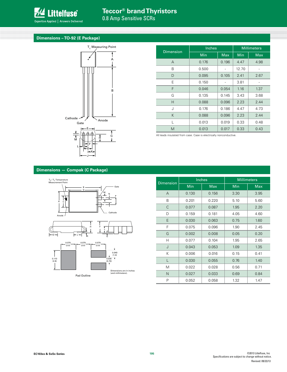 Teccor, Brand thyristors, 8 amp sensitive scrs | Littelfuse SxSx Series User Manual | Page 7 / 10