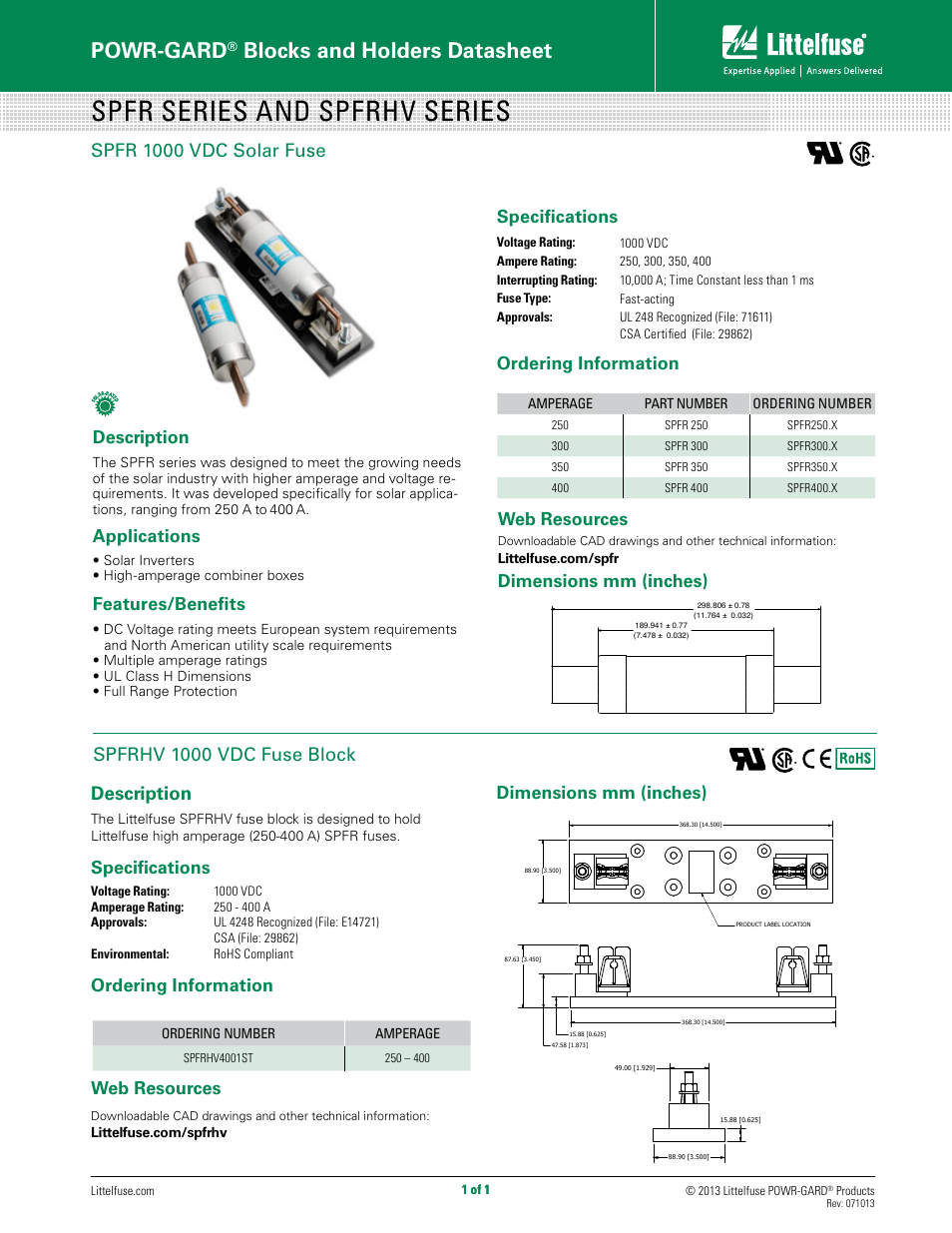 Littelfuse SPFR Series User Manual | 1 page