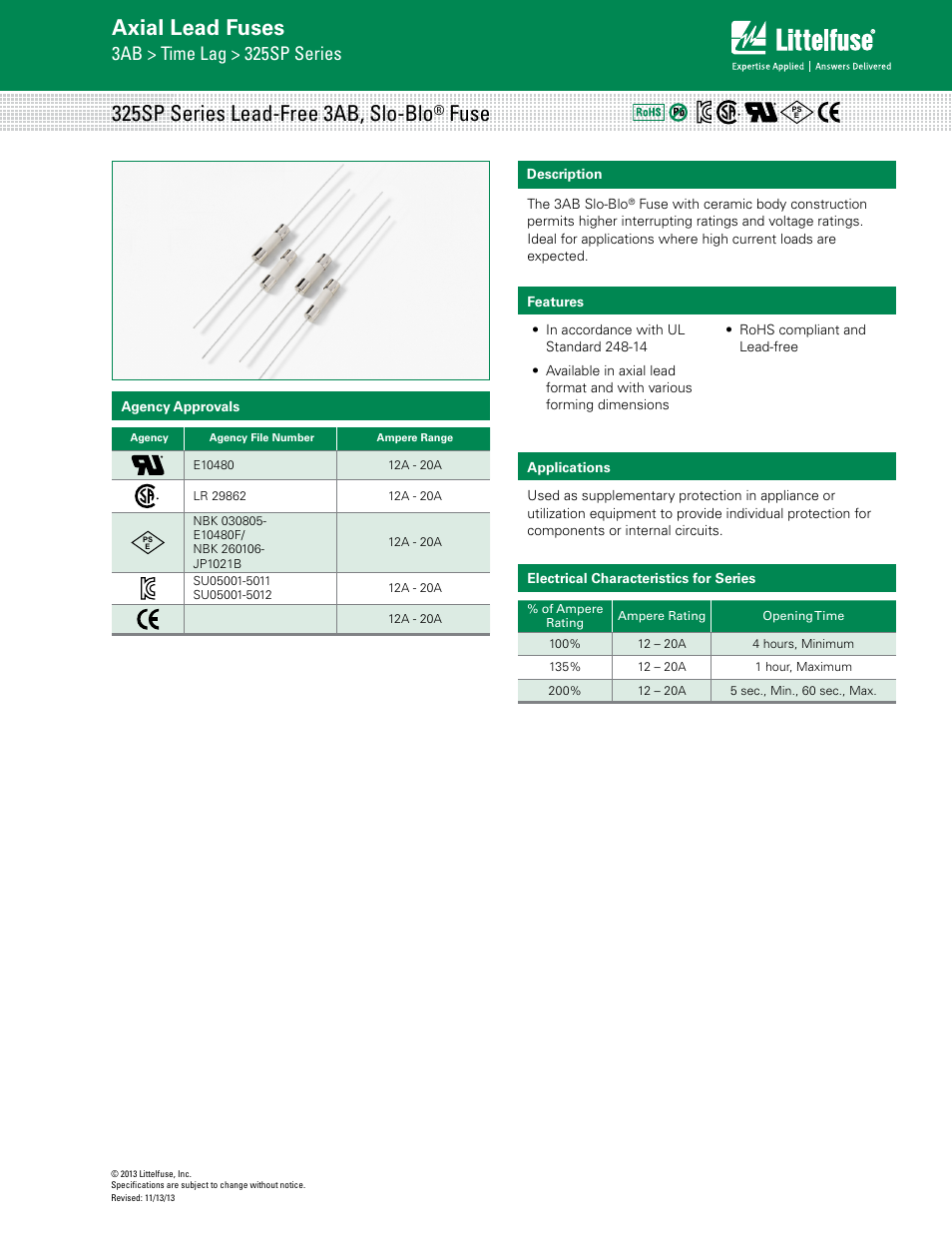 Littelfuse 325SP Series User Manual | 3 pages