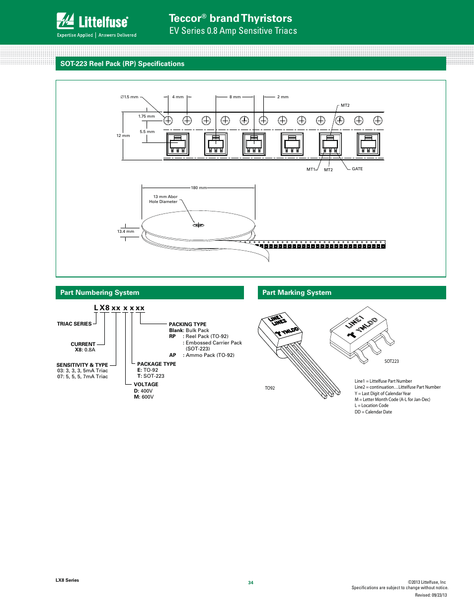 Teccor, Brand thyristors, Ev series 0.8 amp sensitive triacs | Littelfuse LX8 Series User Manual | Page 8 / 8