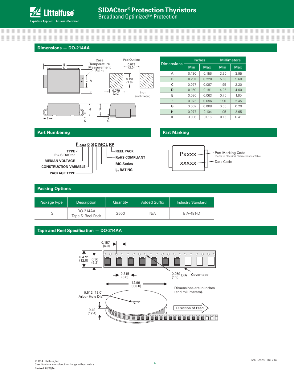 Sidactor, Protection thyristors, Broadband optimized | Protection | Littelfuse MC Series DO-214 User Manual | Page 4 / 4