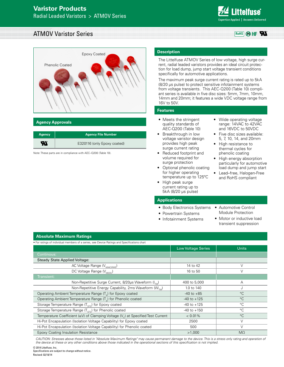 Littelfuse ATMOV Varistor Series User Manual | 9 pages