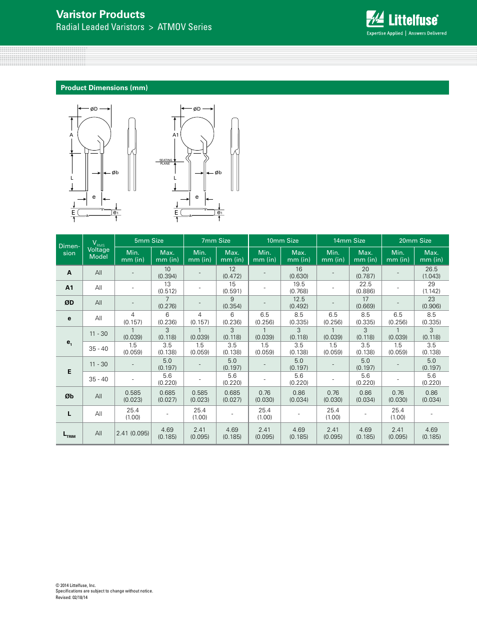 Varistor products, Radial leaded varistors > atmov series | Littelfuse ATMOV Varistor Series User Manual | Page 7 / 9