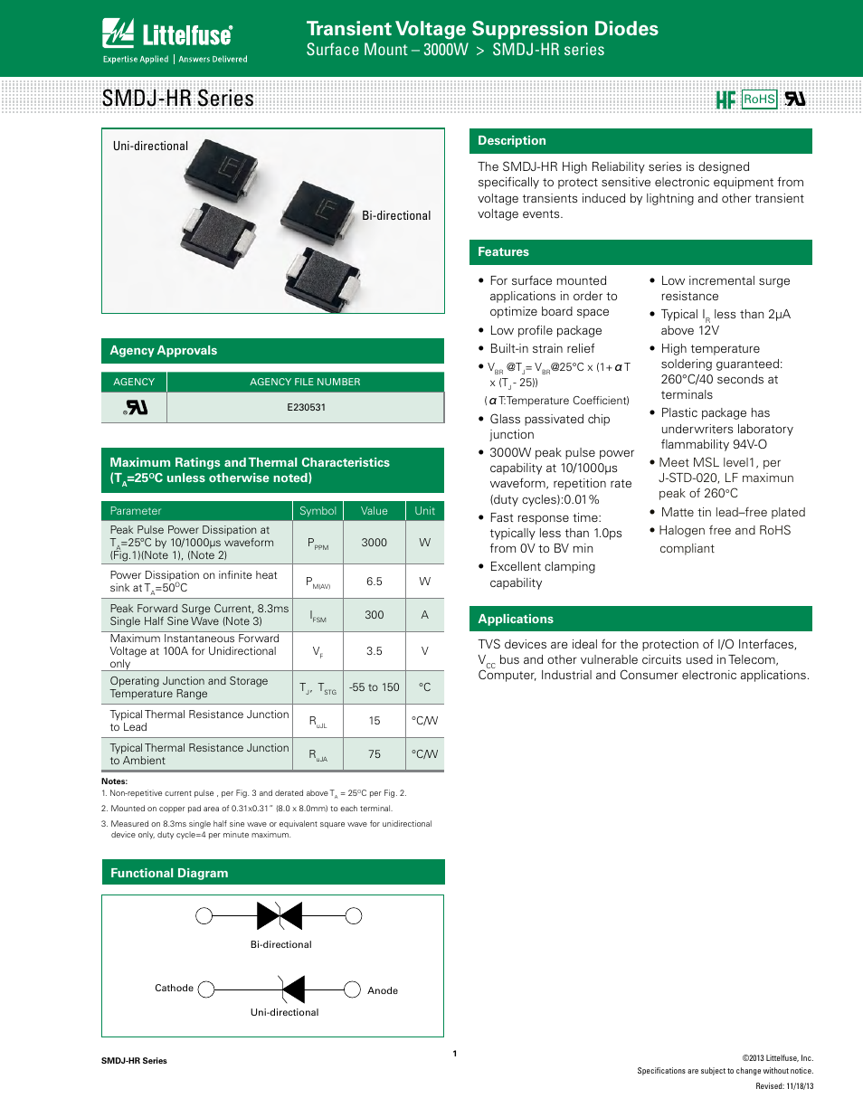 Littelfuse SMDJ-HR Series User Manual | 6 pages