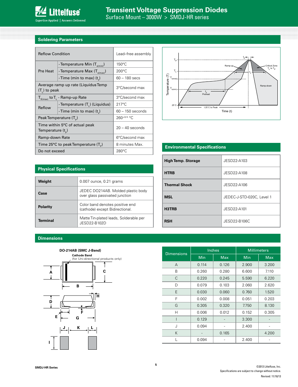 Transient voltage suppression diodes, Tvs diode arrays, Surface mount – 3000w > smdj-hr series | Family of products) | Littelfuse SMDJ-HR Series User Manual | Page 5 / 6