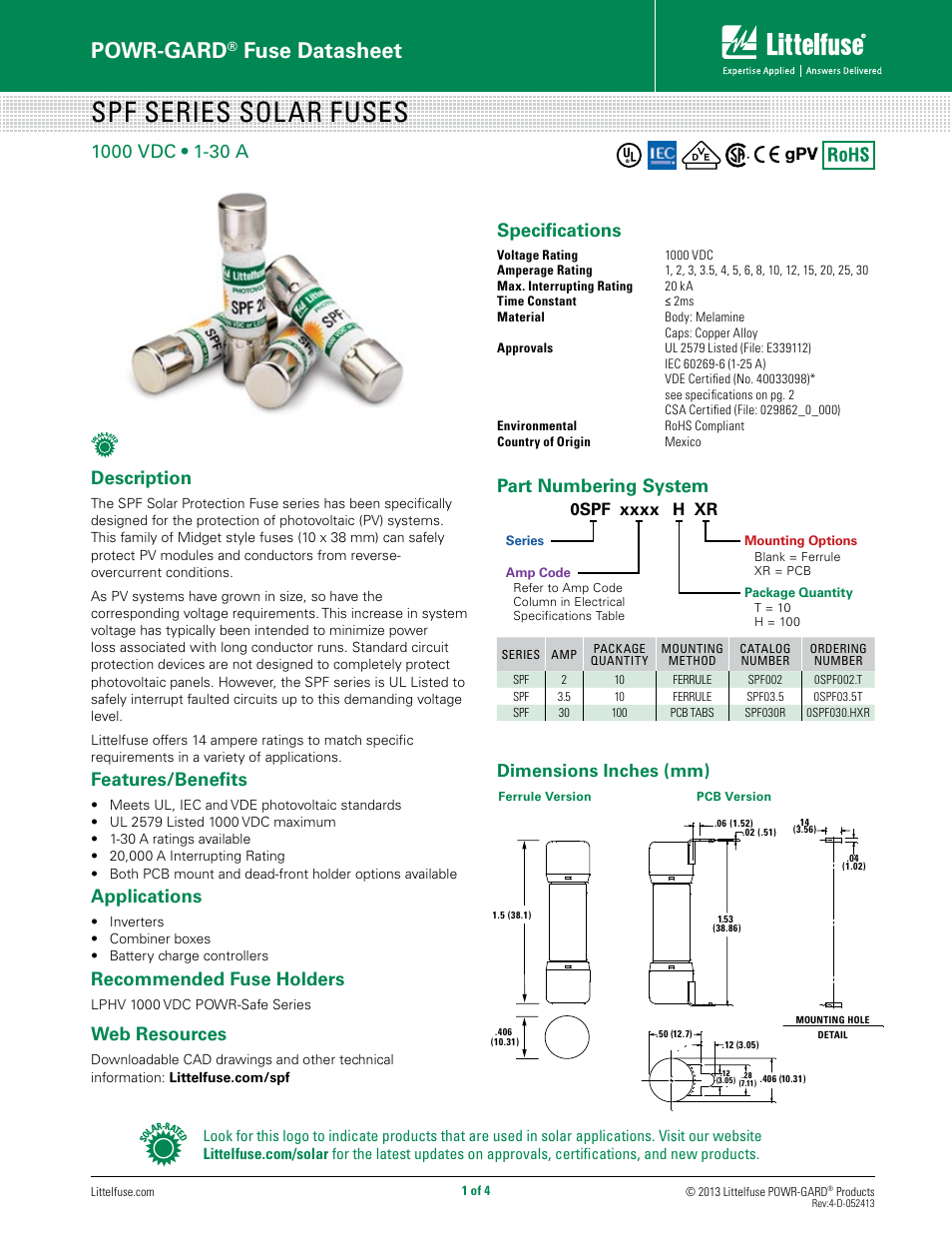 Littelfuse SPF Series User Manual | 4 pages