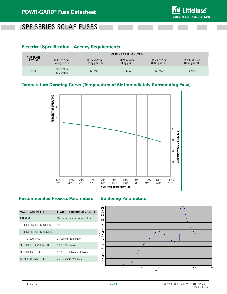 Spf series solar fuses, Powr-gard, Fuse datasheet | Littelfuse SPF Series User Manual | Page 3 / 4