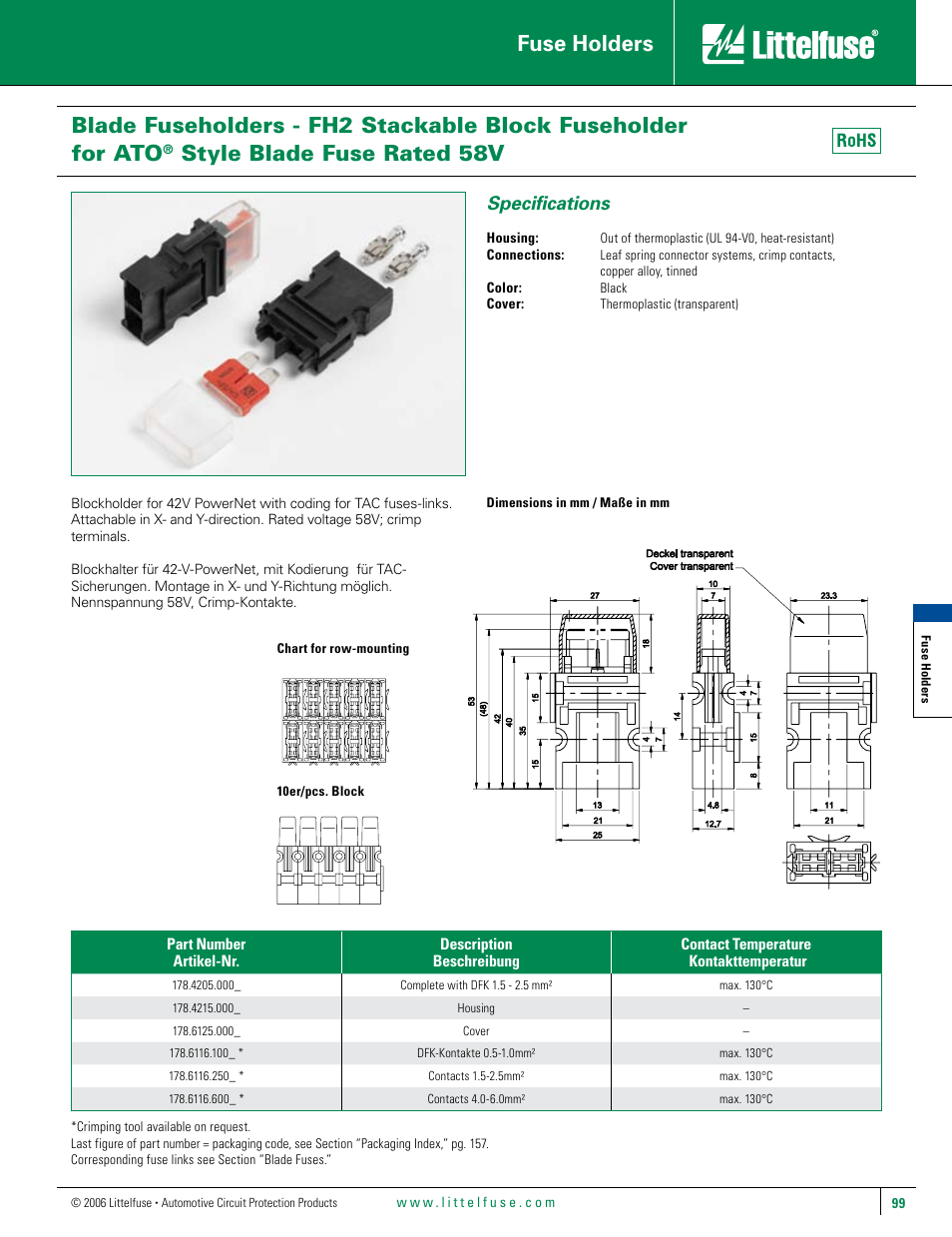 Littelfuse FH2 58V - Fuseholder Series User Manual | 1 page