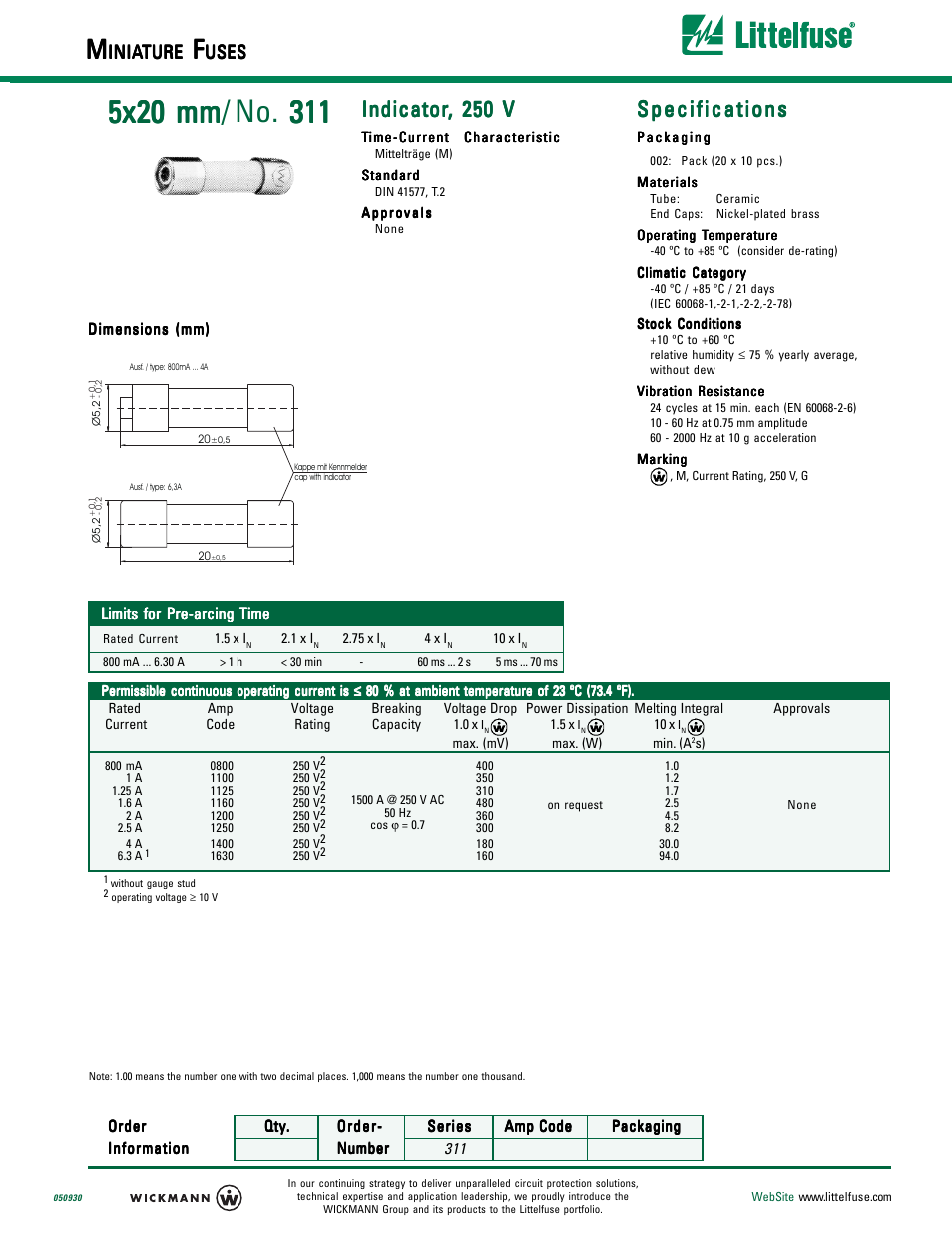 Littelfuse 311 Series User Manual | 2 pages