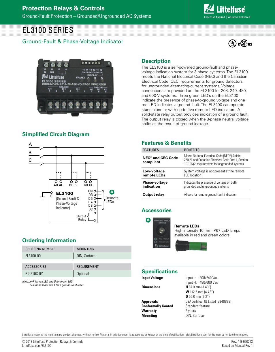 Littelfuse EL3100 Series User Manual | 1 page