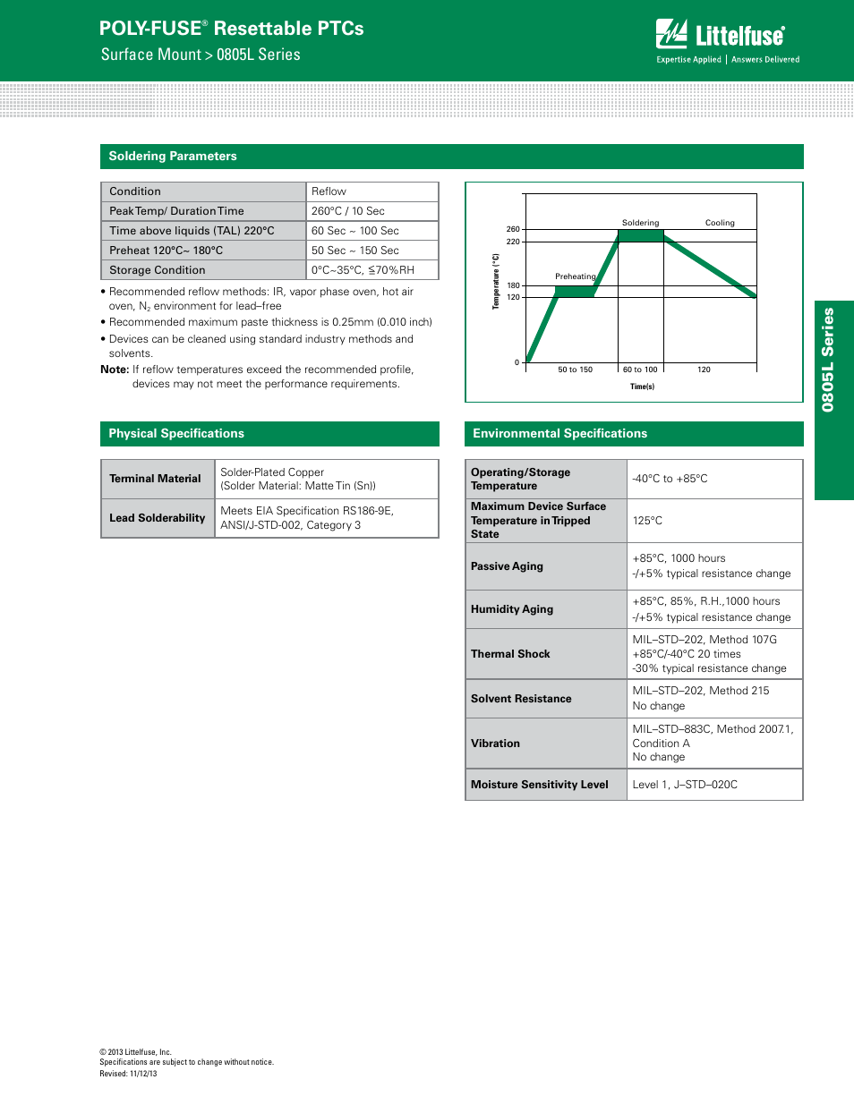 Poly-fuse, Resettable ptcs, Surface mount > 0805l series | 0805l s eries | Littelfuse 0805L Series User Manual | Page 3 / 5