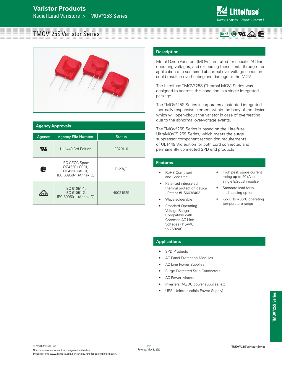 Littelfuse TMOV 25S Varistor Series User Manual | 7 pages