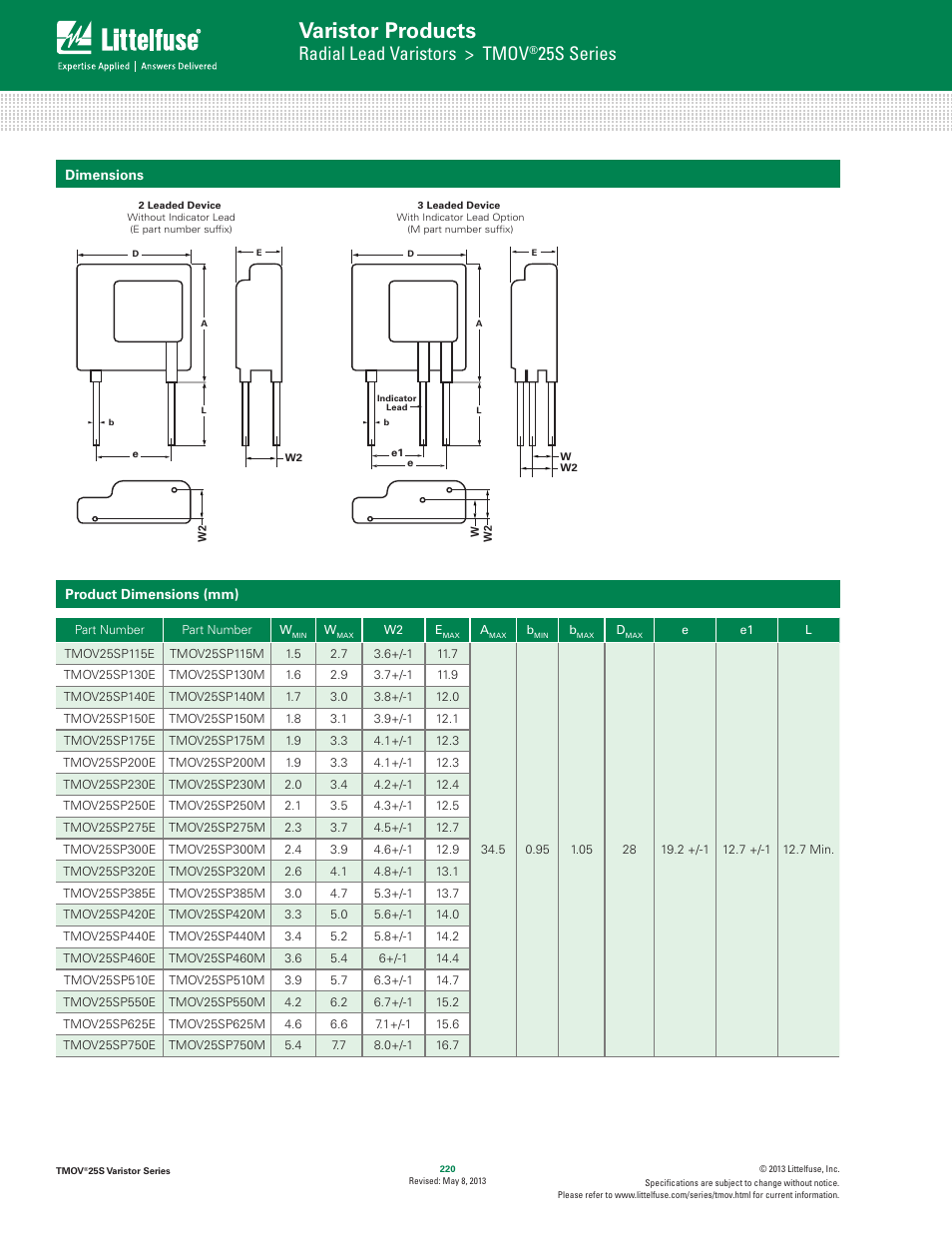 Varistor products, Radial lead varistors > tmov, 25s series | Littelfuse TMOV 25S Varistor Series User Manual | Page 6 / 7