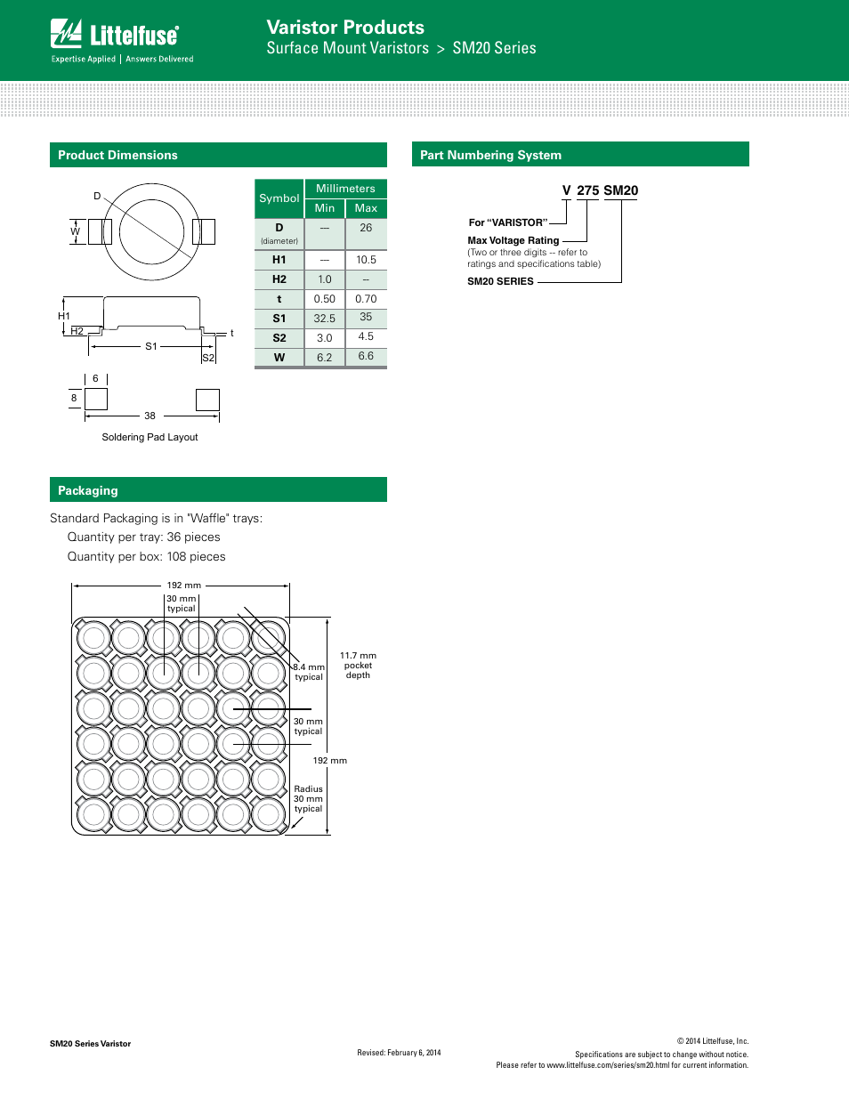 Varistor products, Surface mount varistors > sm20 series | Littelfuse SM20 Varistor Series User Manual | Page 4 / 4