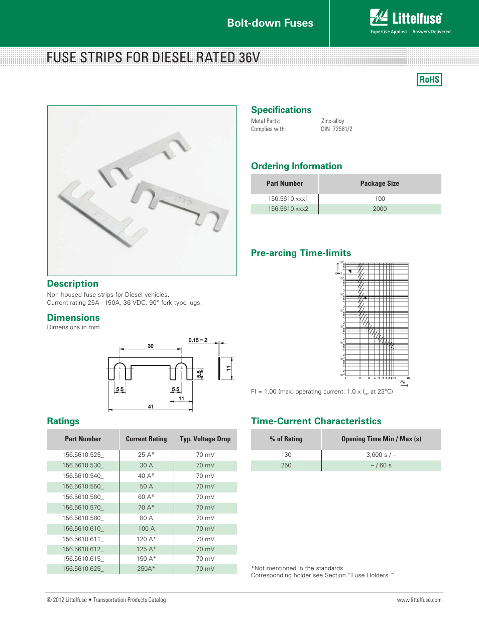 Littelfuse Fuse Strips for DV Series User Manual | 1 page