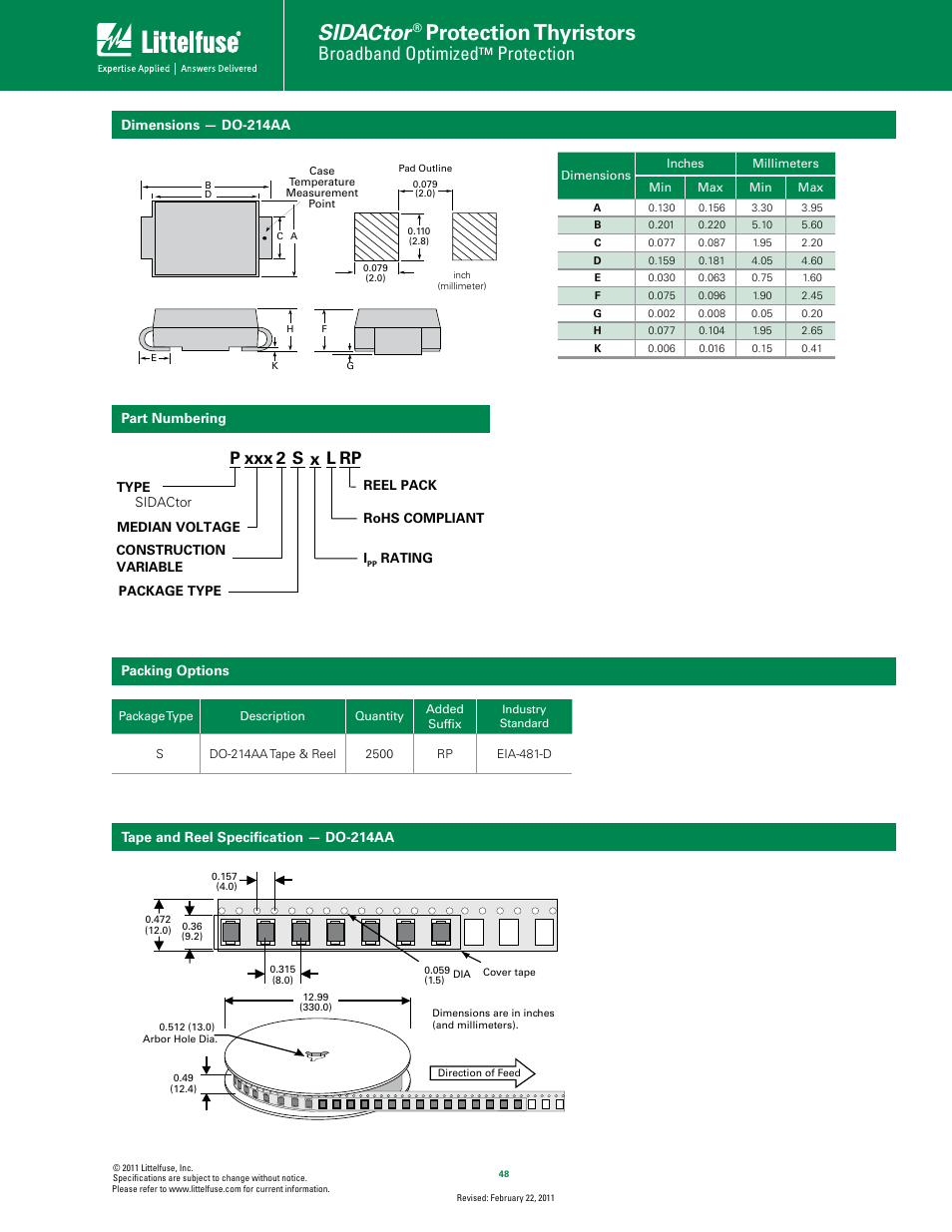 Sidactor, Protection thyristors, Broadband optimized | Protection, Px l rp, Xxx 2 s | Littelfuse TwinChip Series DO-214 User Manual | Page 5 / 5