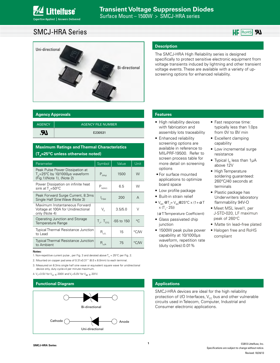 Littelfuse SMCJ-HRA Series User Manual | 6 pages