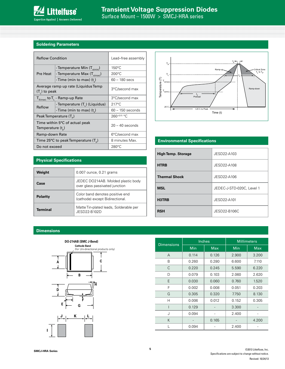 Transient voltage suppression diodes, Tvs diode arrays, Surface mount – 1500w > smcj-hra series | Family of products) | Littelfuse SMCJ-HRA Series User Manual | Page 5 / 6