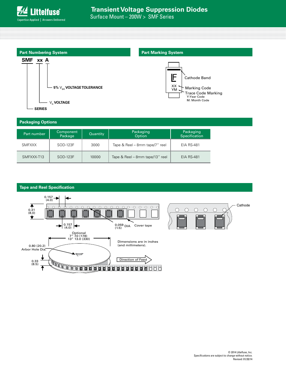 Transient voltage suppression diodes, Surface mount – 200w > smf series, Smf xx a | Littelfuse SMF Series User Manual | Page 6 / 6