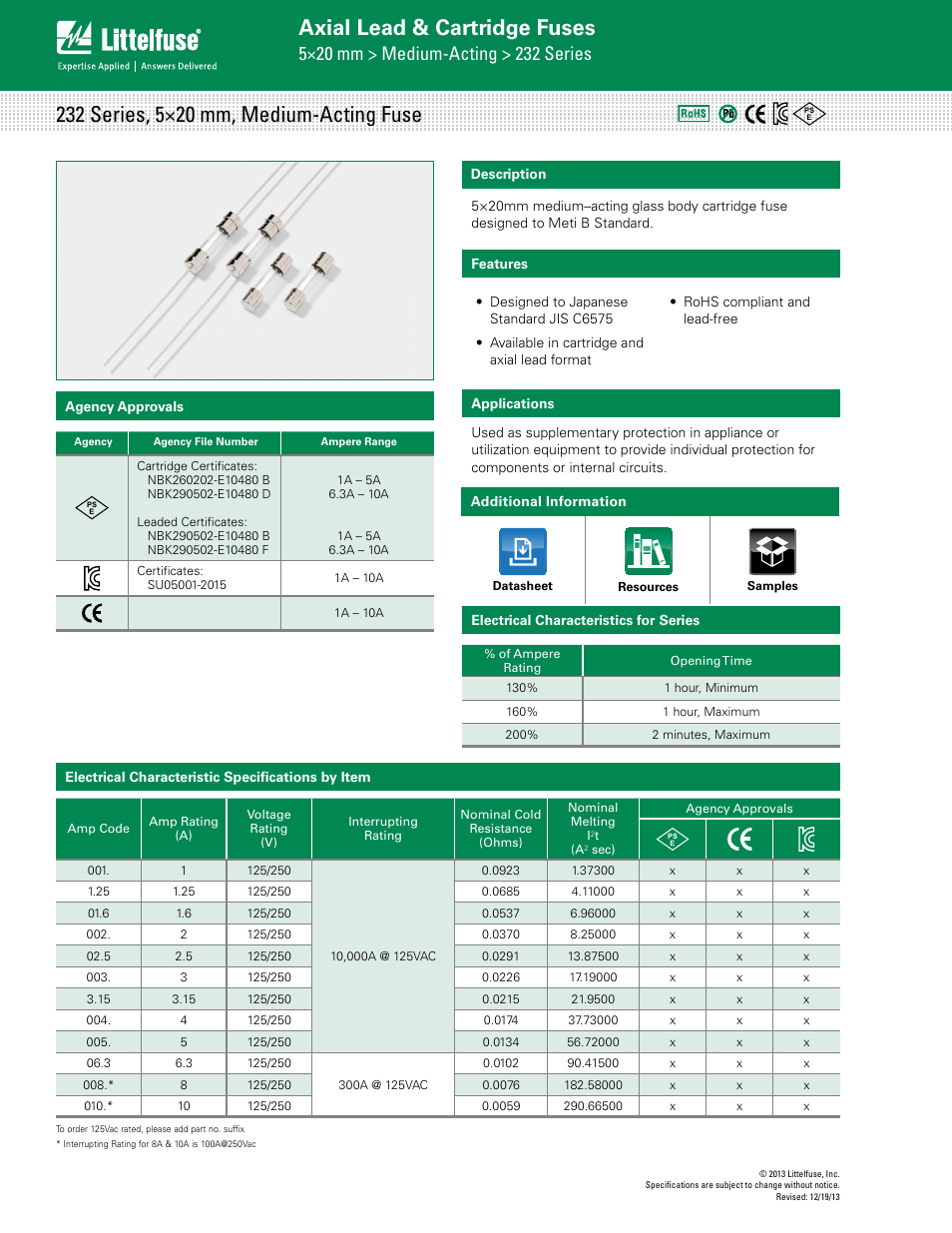 Littelfuse 232 Series User Manual | 3 pages