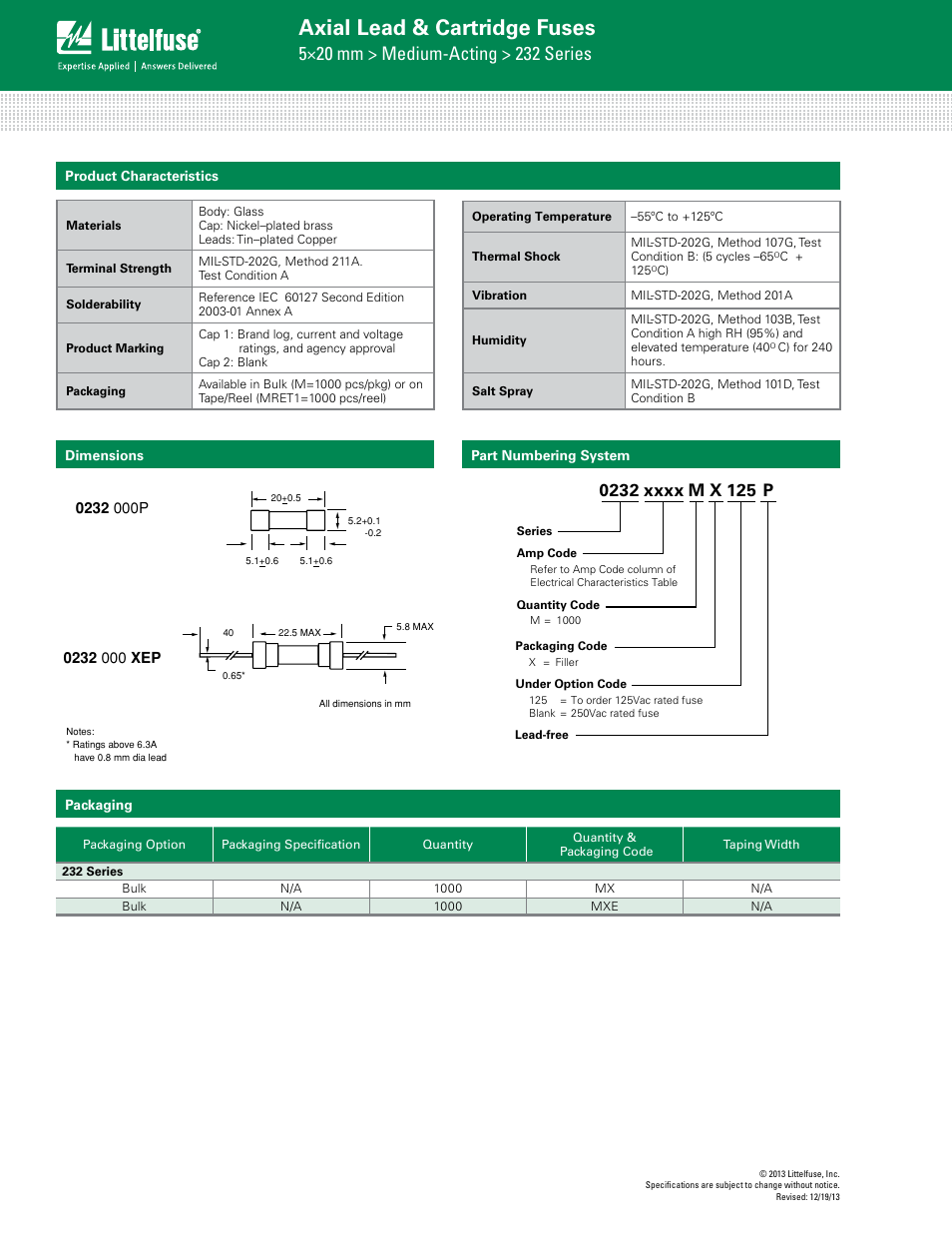 Axial lead & cartridge fuses | Littelfuse 232 Series User Manual | Page 3 / 3
