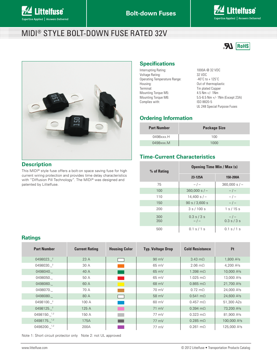 Littelfuse MIDI Bolt-Down Series User Manual | 2 pages