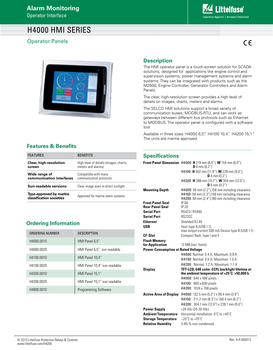 Littelfuse H4200 HMI Series User Manual | 1 page