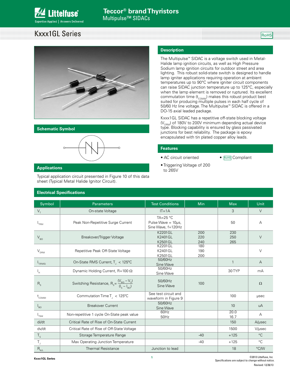 Littelfuse Kxxx1GL Series User Manual | 6 pages